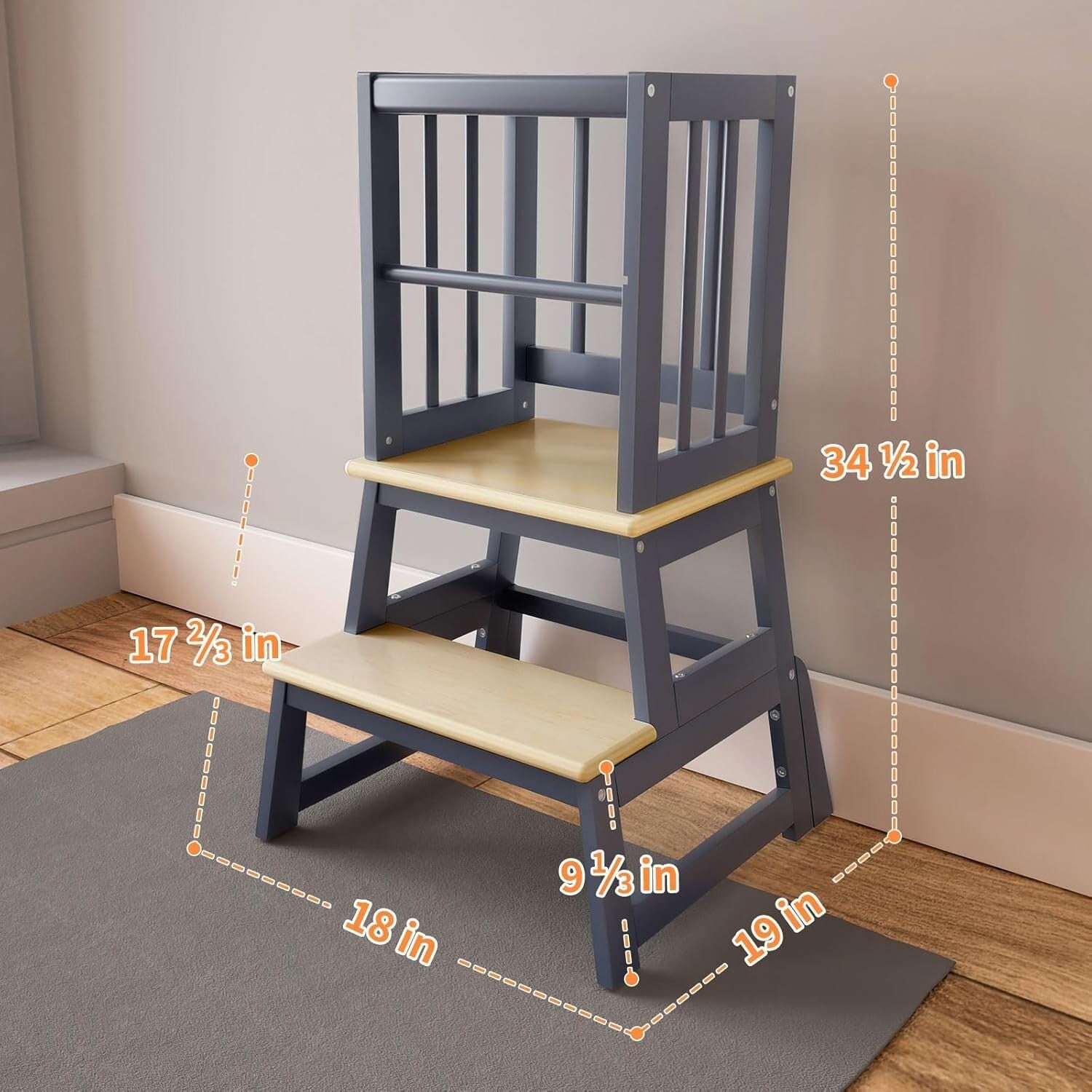 Child-Friendly Kitchen Stool with Non-Toxic Safety Features - 2025 Gray Design