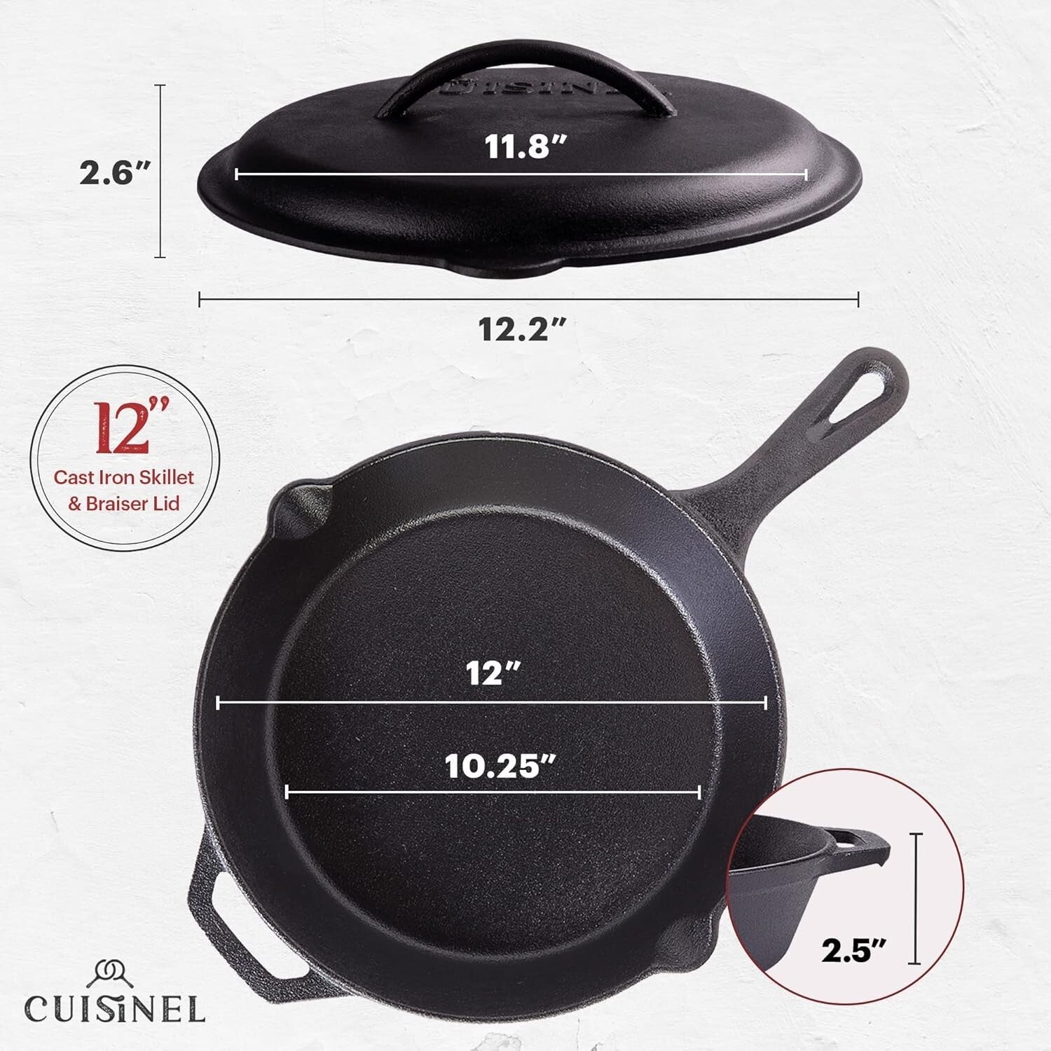 12-Inch Pre-Seasoned Cast Iron Skillet with Lid - Versatile Cooking Companion