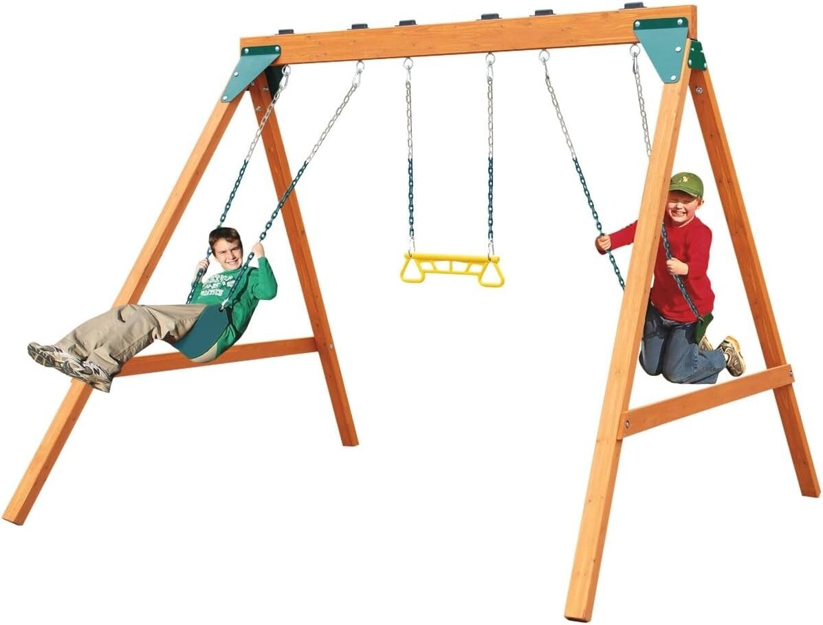 Backyard Ranger Wooden Swing Set with Two Swings and Trapeze - 350 lb Capacity