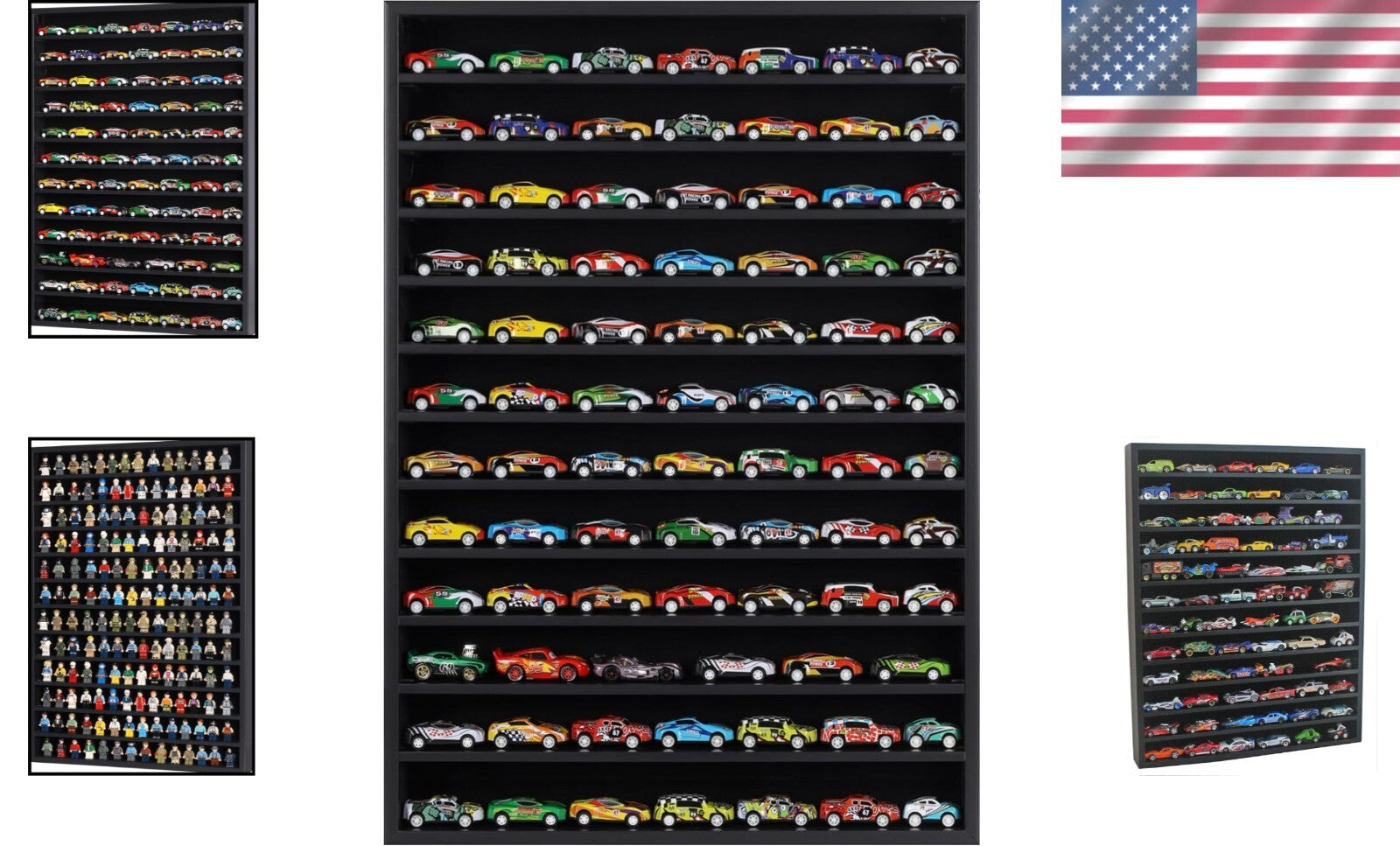 Elegant Black Wall-Mount Hot Wheels Display Case for 55-60 Die-Cast Models