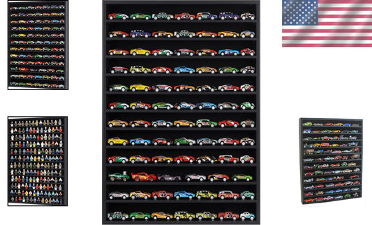 Elegant Black Wall-Mount Hot Wheels Display Case for 55-60 Die-Cast Models