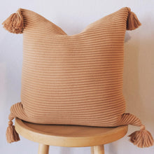 Load image into Gallery viewer, 20x20 Baked Clay Cotton Pillow Cover with Tassels - Textured Rib Knit Design