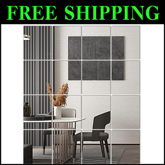 Lightweight & Durable 12''x10'' Glass Mirror Tiles – 16 PCS for Easy Mounting