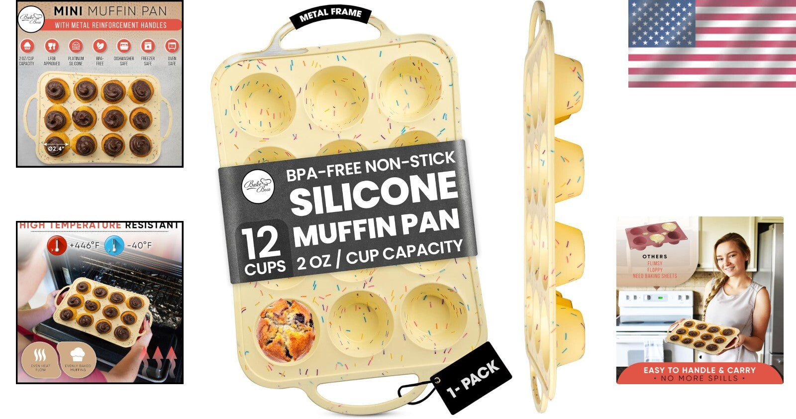 BPA-Free Silicone Mini Muffin & Cupcake Pan - 12 Cups, Oven & Dishwasher Safe