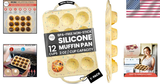 BPA-Free Silicone Mini Muffin & Cupcake Pan - 12 Cups, Oven & Dishwasher Safe