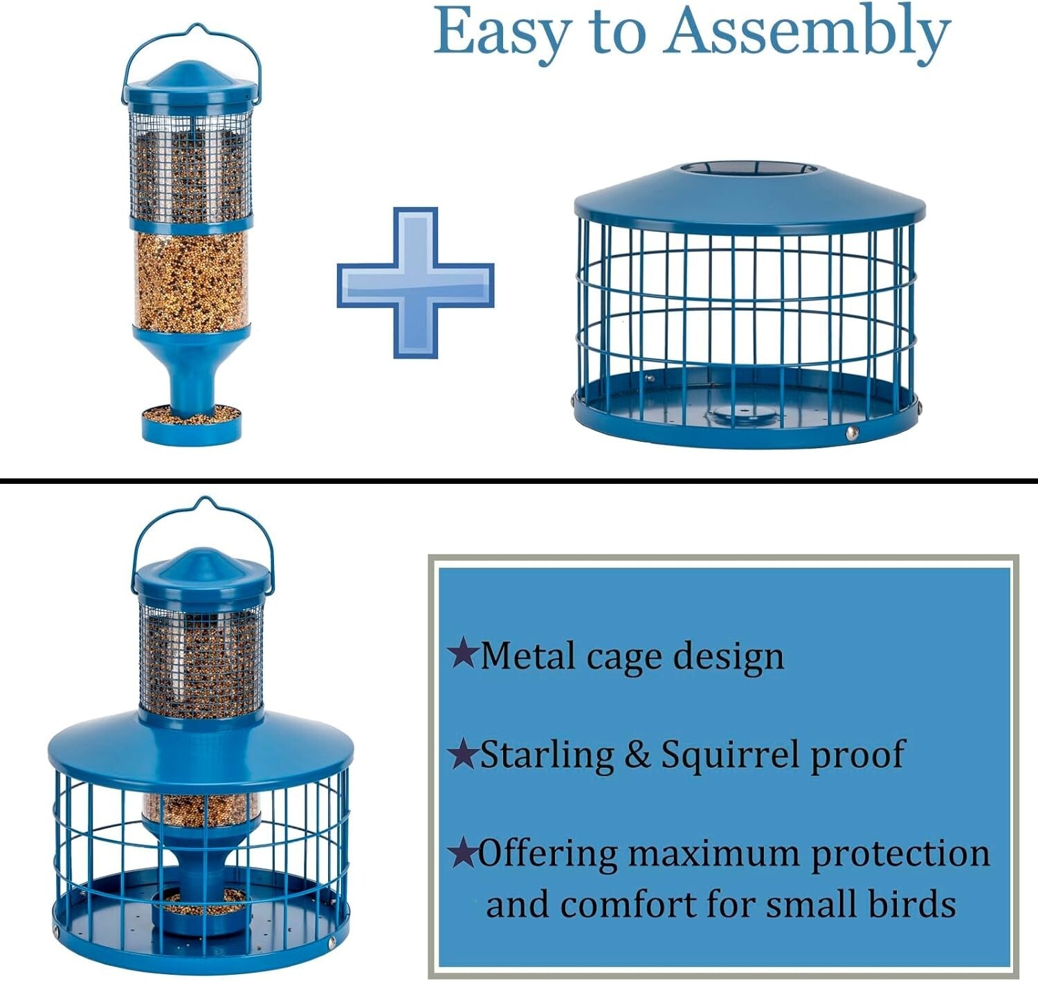 Durable Blue Hanging Bird Feeder for Finch & Bluebird - Squirrel-Proof Design
