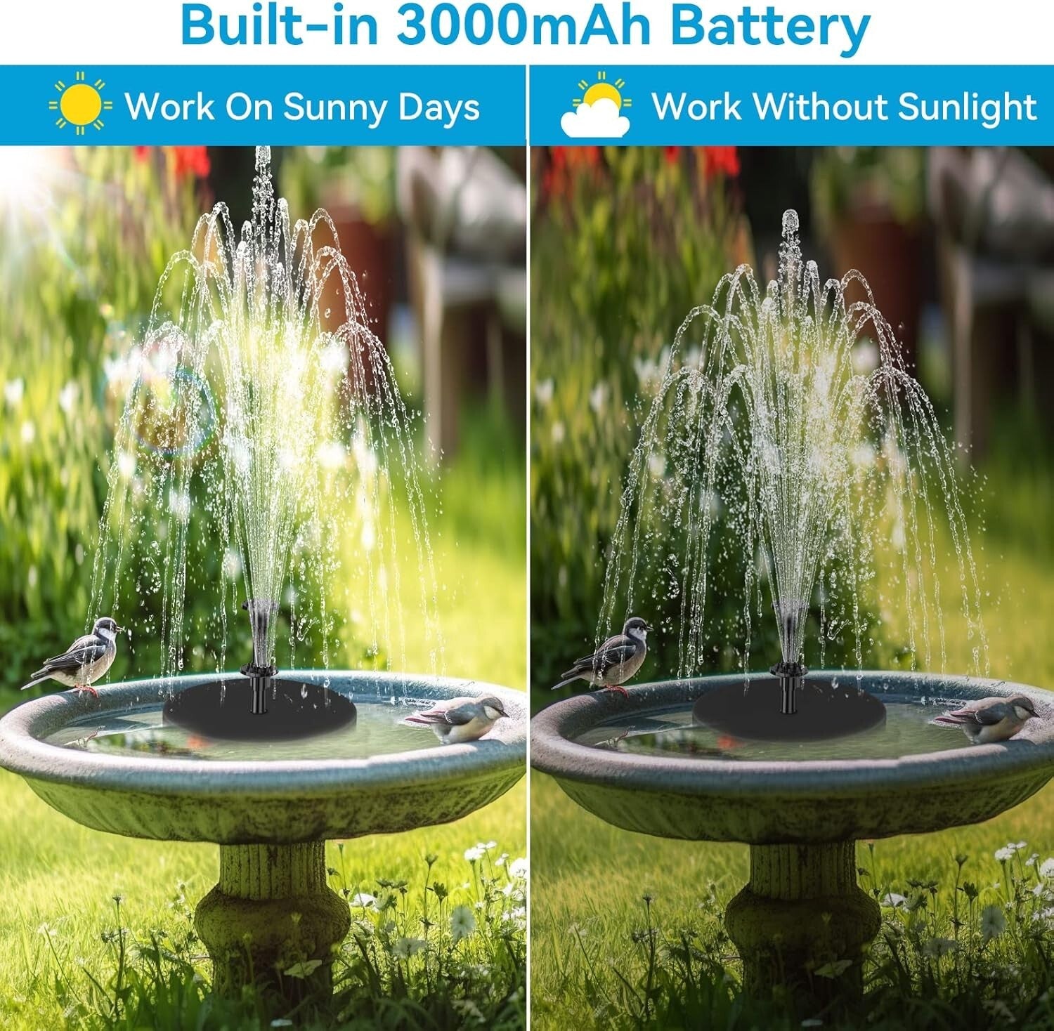 DIY Solar Water Pump Kit for Bird Baths with Long Cable & Multiple Spray Options
