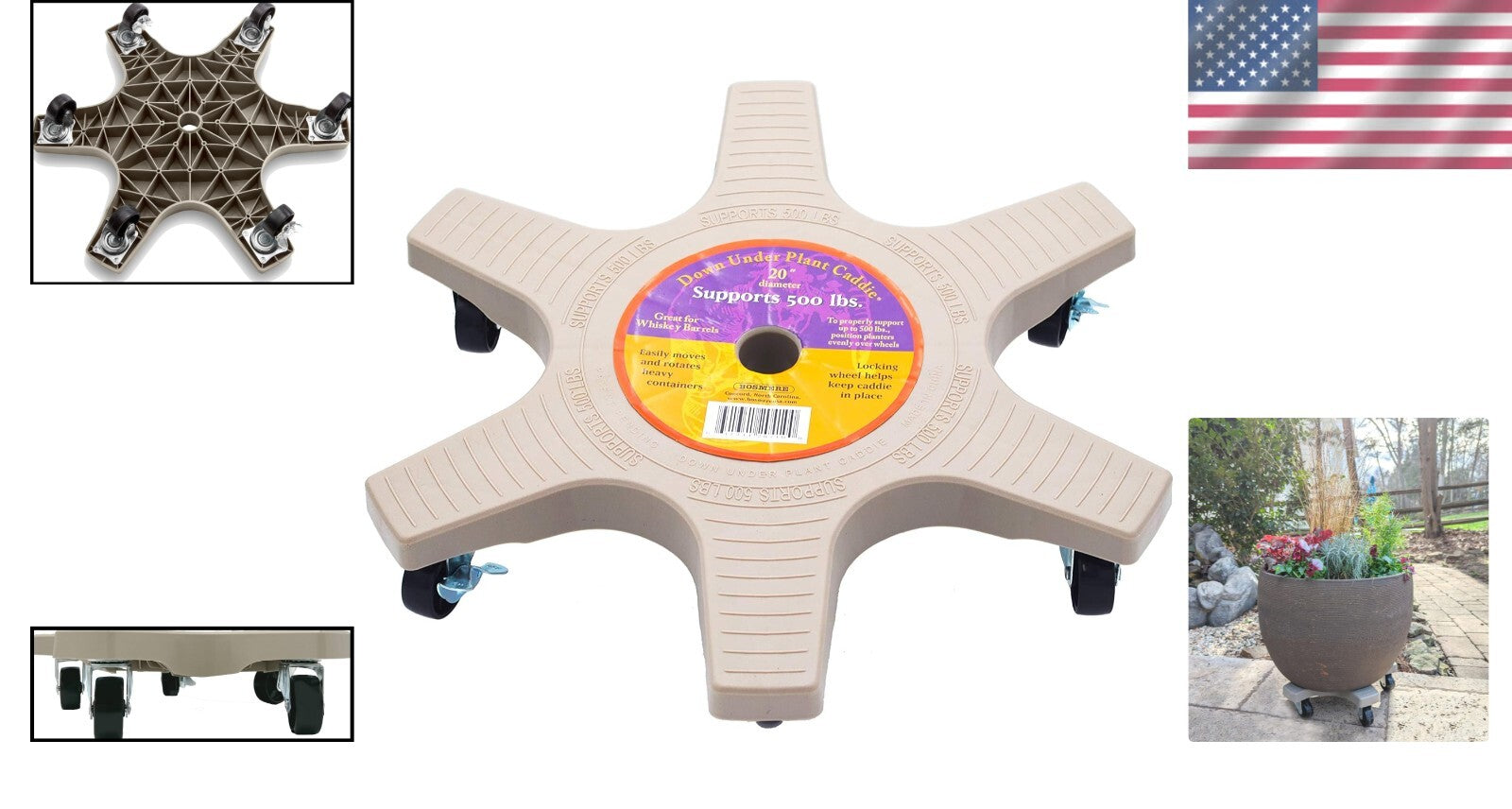 20" Lightweight Plant Caddie with Locking Casters for Stability & Ease