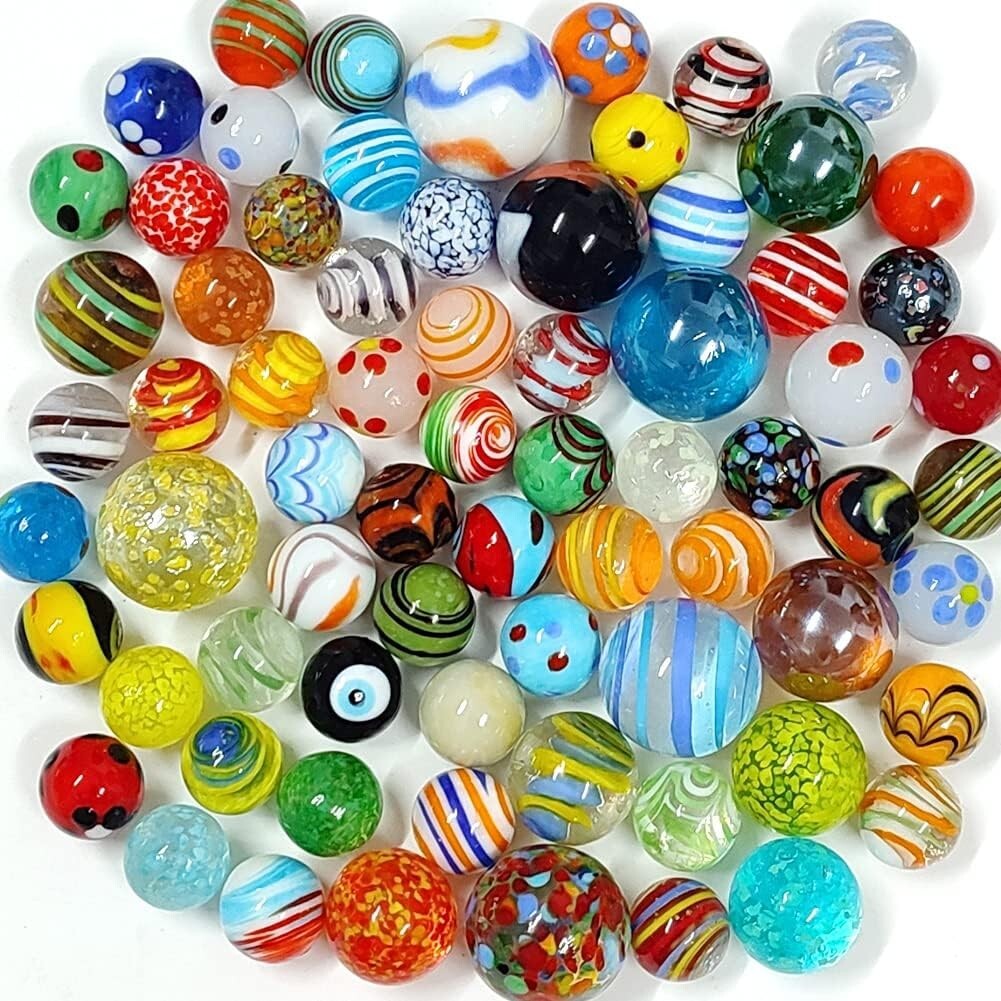 Assorted 71pcs Glass Marbles with 3 Glow-in-the-Dark - Fun for Kids & Collectors