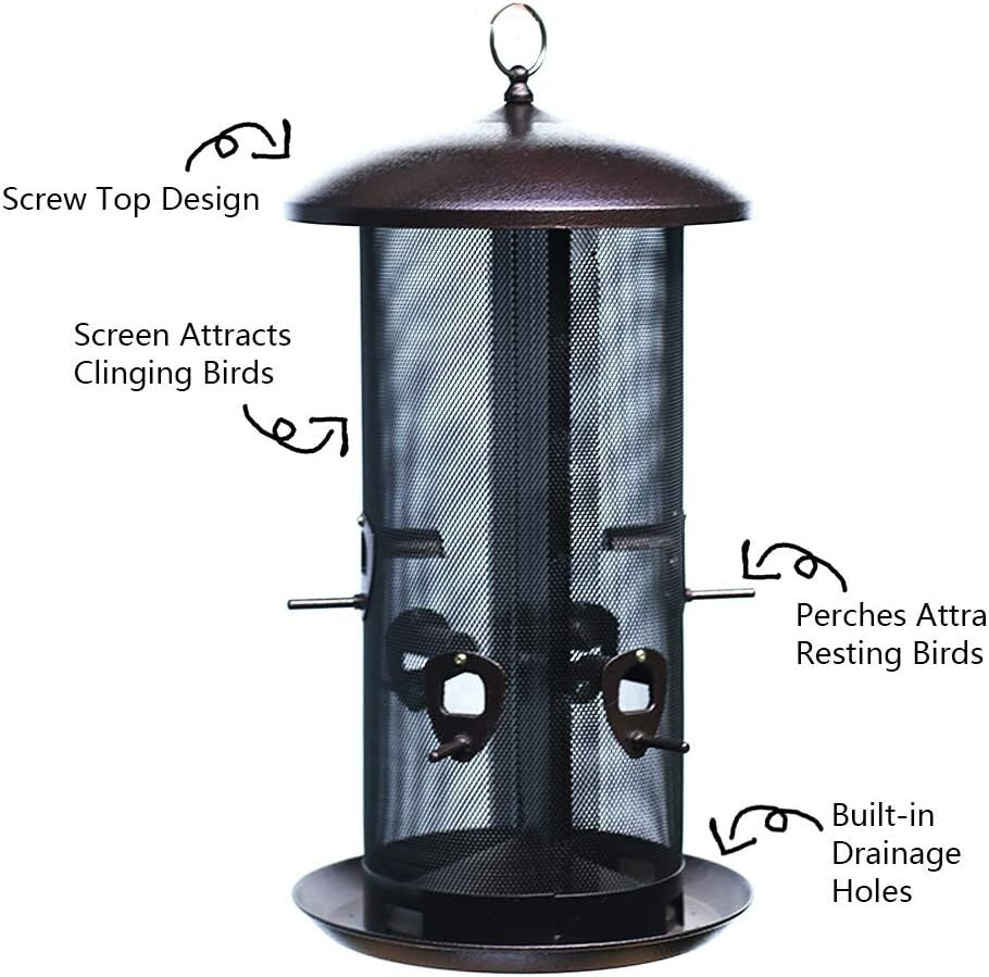Heavy-Duty Metal Hopper Bird Feeder with Dual Seed Compartments and 10 Ports
