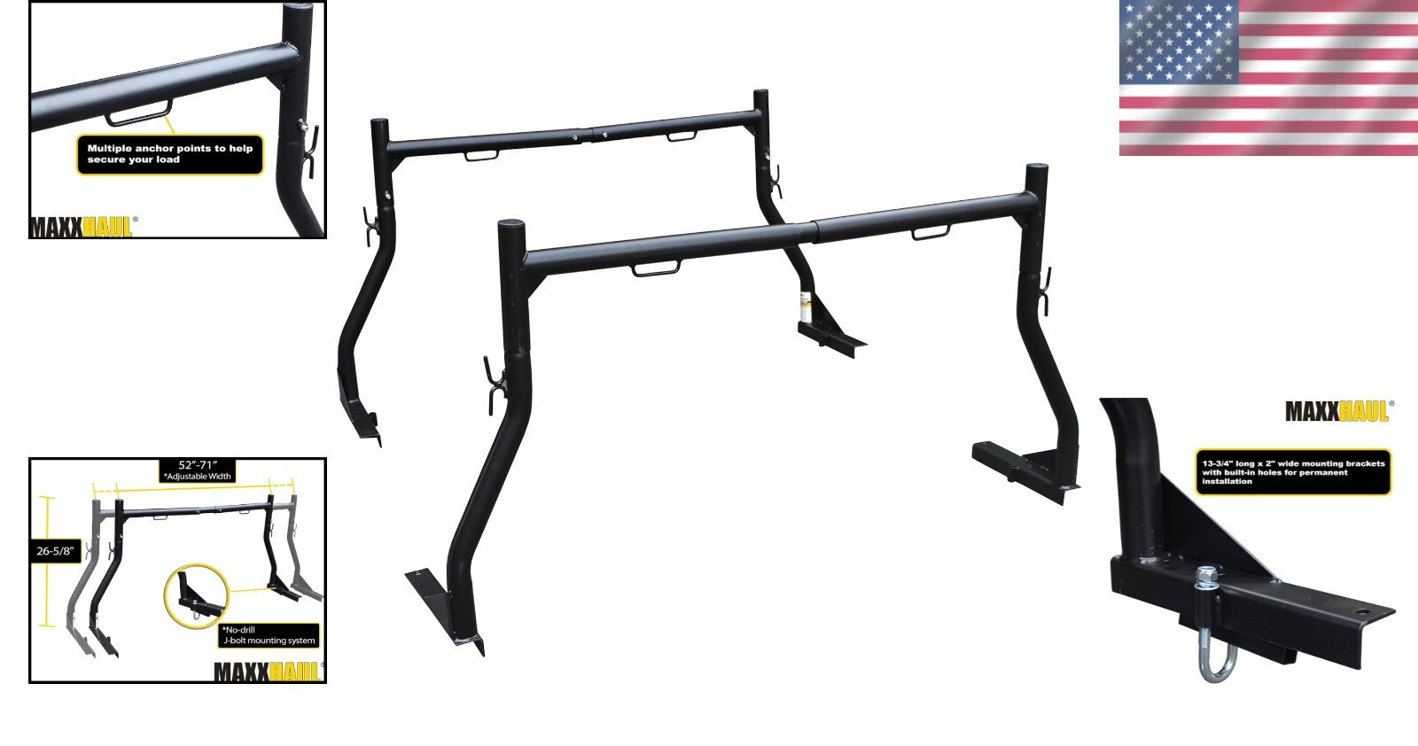 Triangular Reinforced Truck Ladder Racks - Durable Steel Construction, Pair