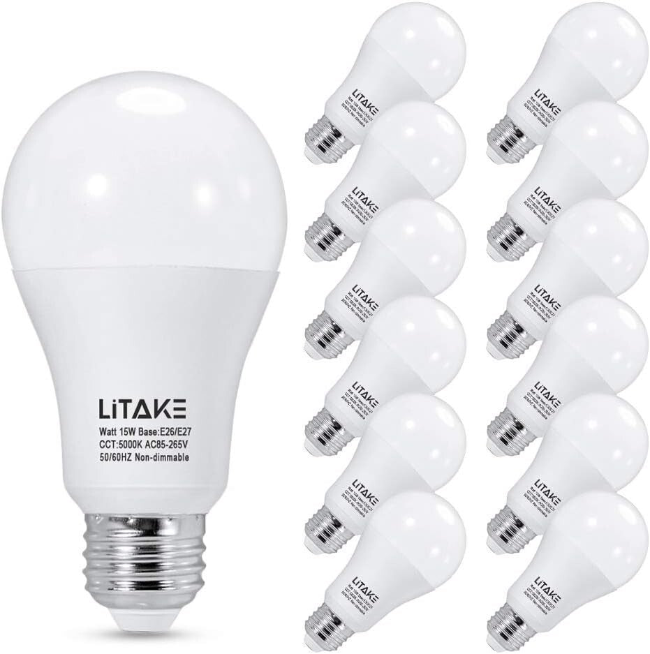 Bright 1600 Lumen Daylight LED Bulbs, 20,000 Hours Lifetime, E26 Base – 12 Pack
