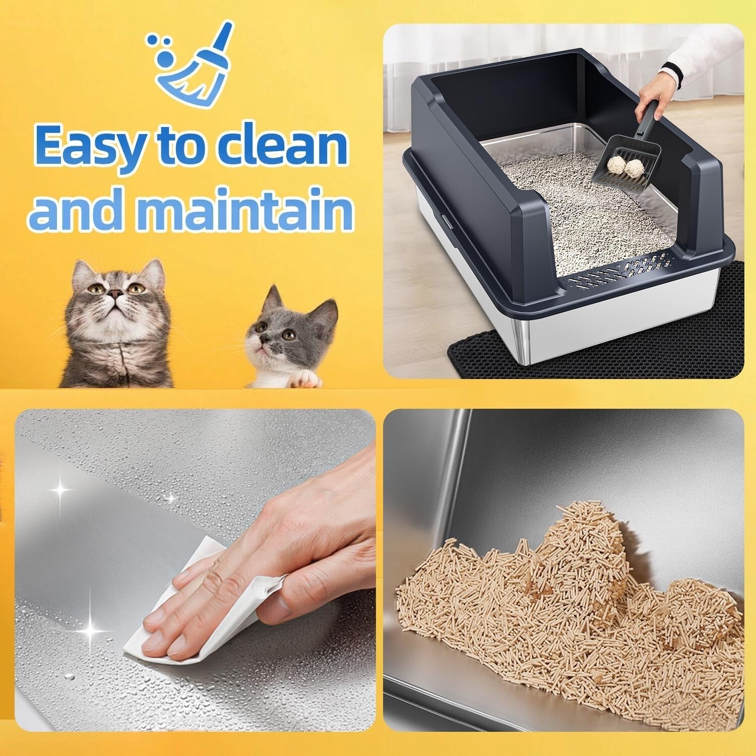 Super Large 28''L Stainless Steel Litter Box for Comfort & Hygiene - XXXL Design