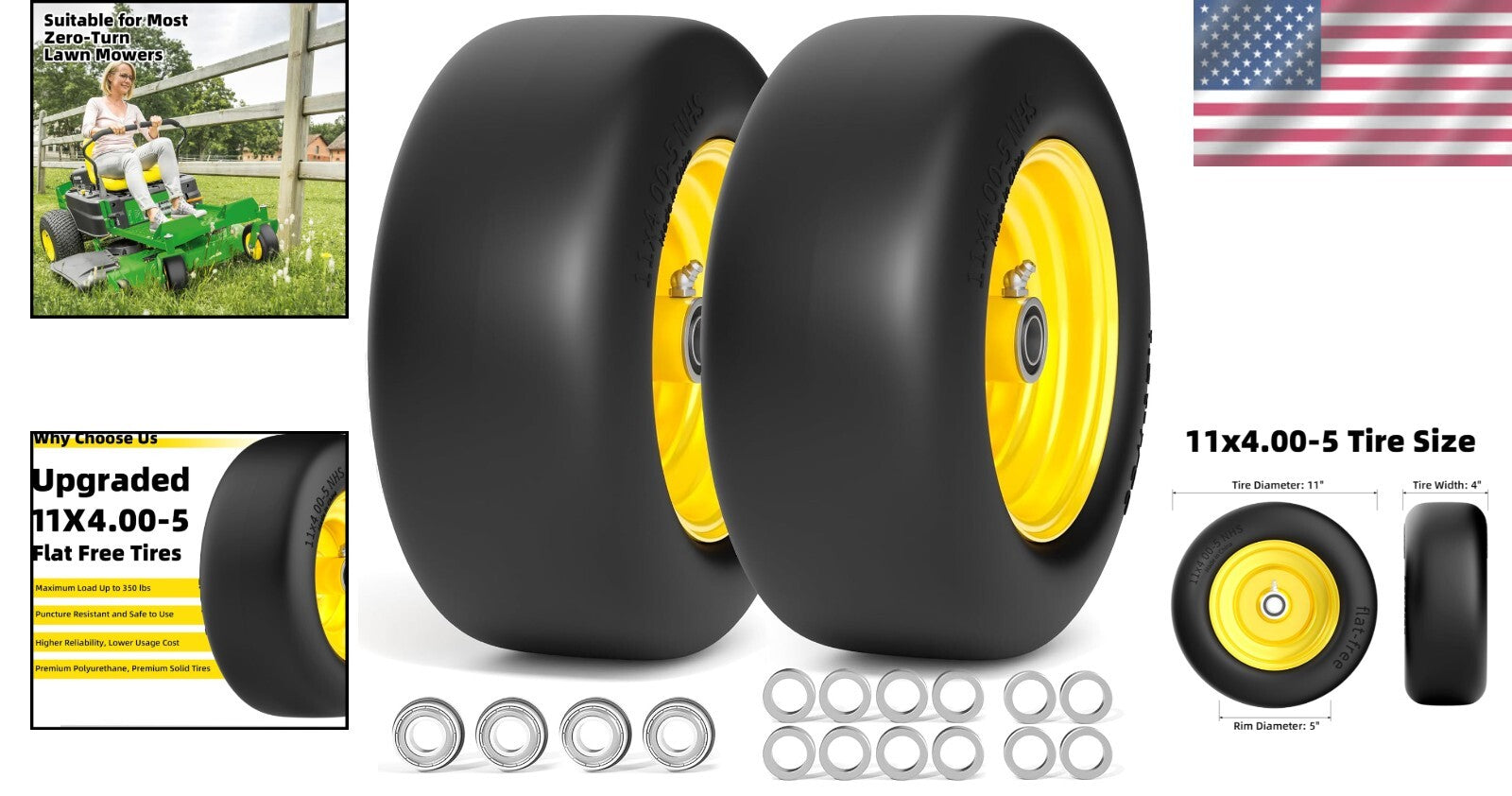 11x4-5 Solid Mower Tires with Superior Traction - Perfect for Zero-Turn Models