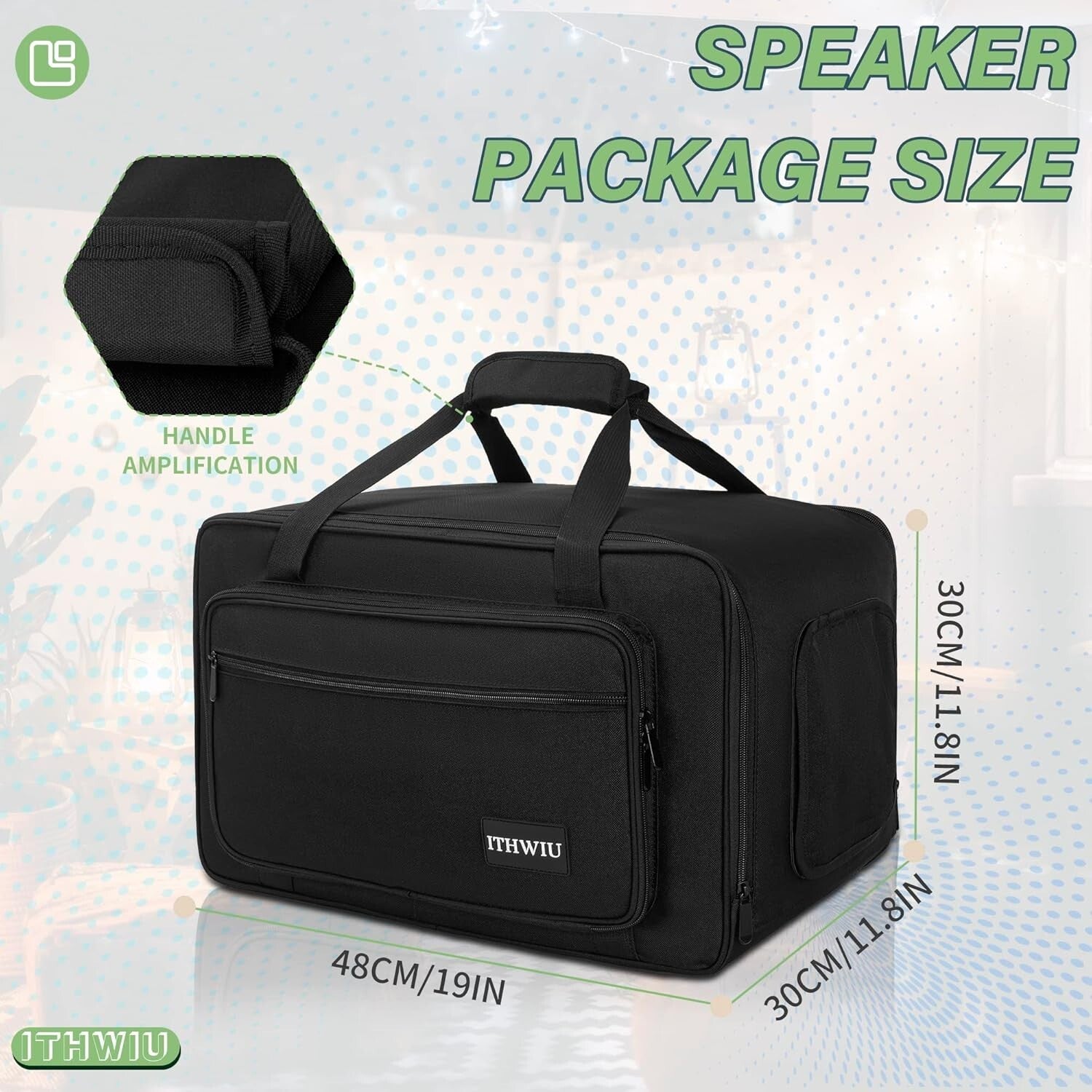 Versatile Padded Speaker Bag for 8" Speakers - Double Zipper & Exterior Pocket