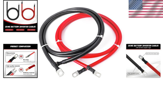 Essential 2 AWG Battery Cables - 5FT Pure Copper for Solar, RV, and Marine Needs