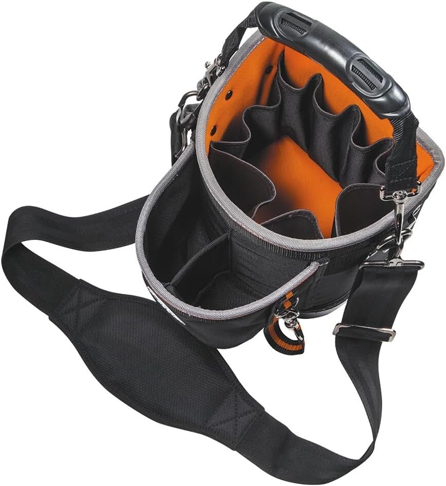 Durable Tool Bag with 14 Pockets and Comfort Shoulder Strap - Black & Orange