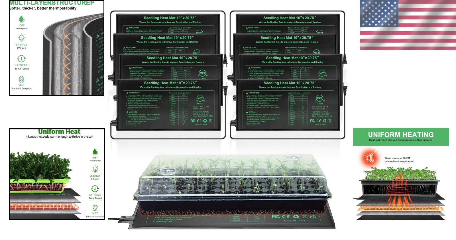 8-Pack Waterproof Plant Heating Pads - Energy Efficient for Seedling Success