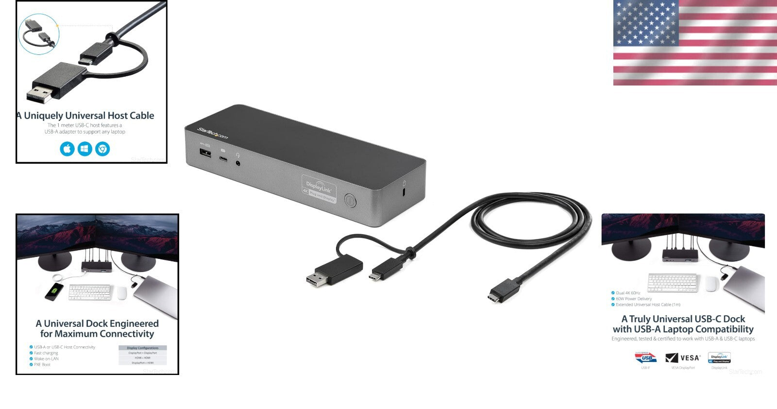 Universal Hybrid Laptop Docking Station - Dual 4K HDMI & DisplayPort Support