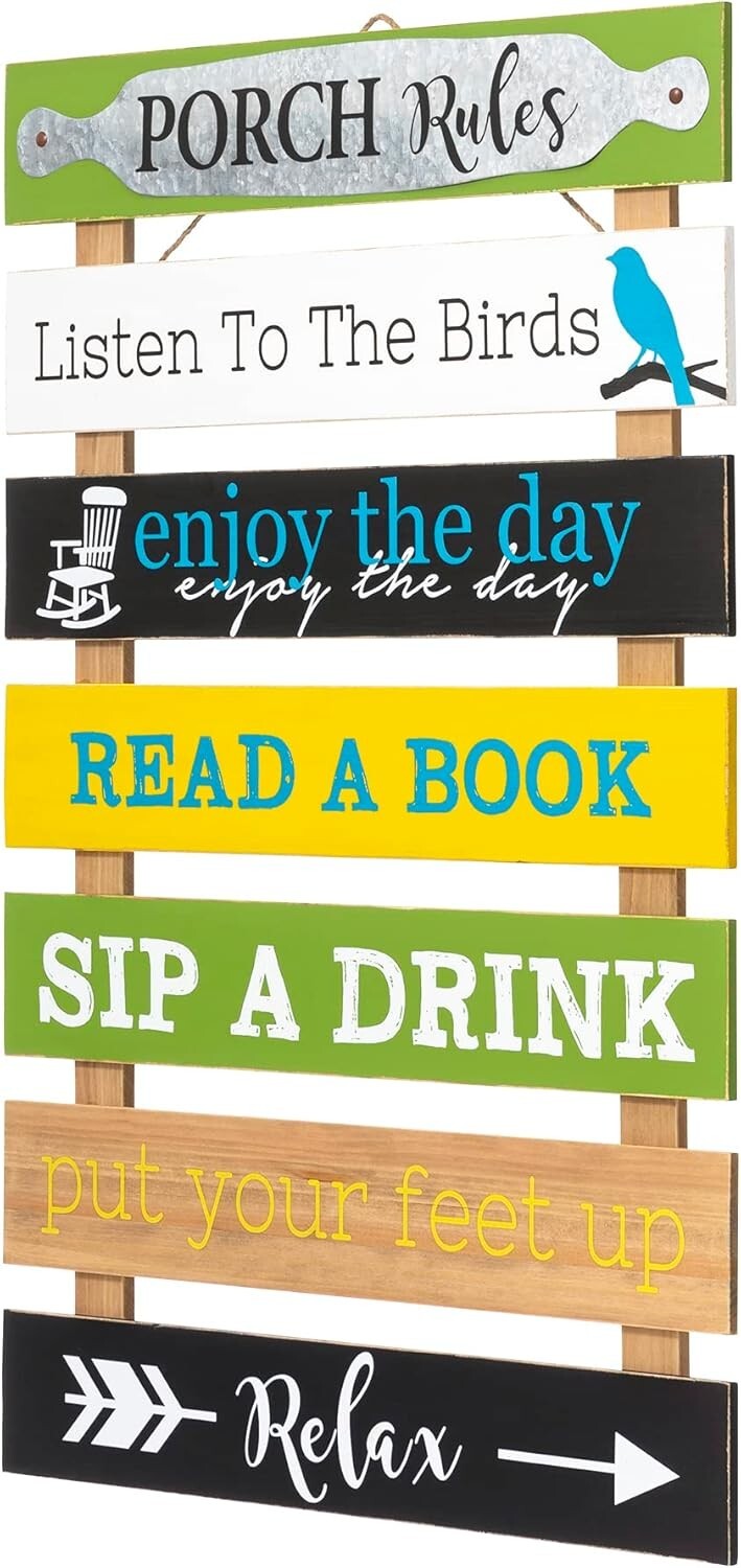 Charming Rustic 36'' Porch Rules Sign - Hand-Painted Outdoor Wall Decor