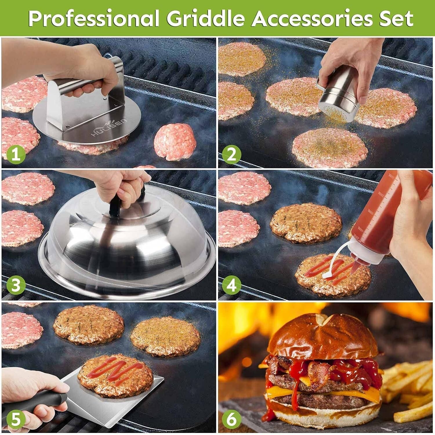 Complete BBQ Accessories Kit with Burger Press, Basting Cover & Spachula