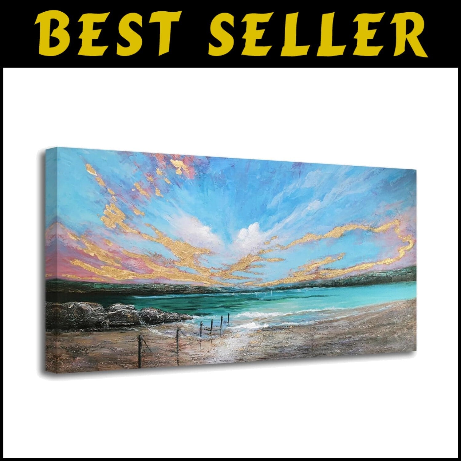 Vibrant Abstract Ocean Teal Wall Art - 40"x20" Textured Canvas for All Rooms
