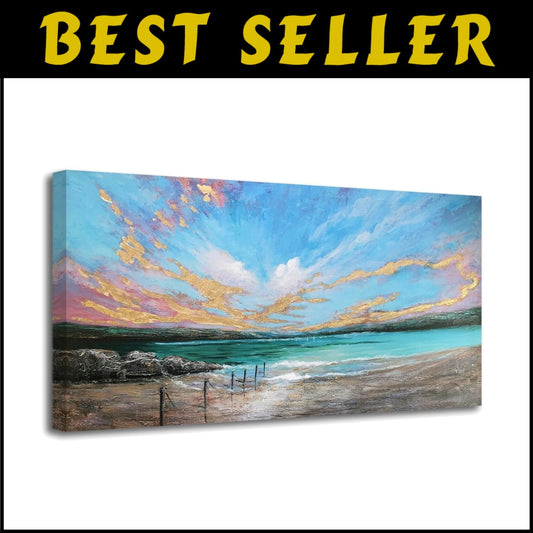 Vibrant Abstract Ocean Teal Wall Art - 40"x20" Textured Canvas for All Rooms