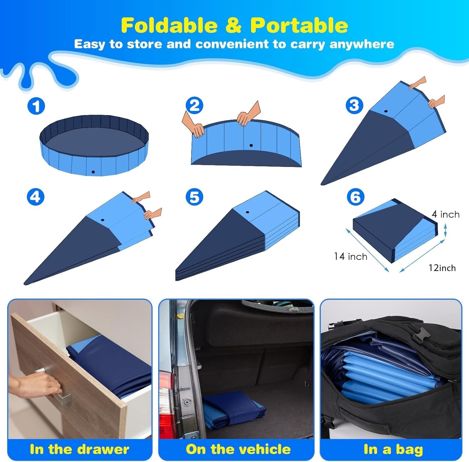 Large 510 Gallon Foldable Dog Pool with Anti-Slip Surface - Ideal for Summer Fun