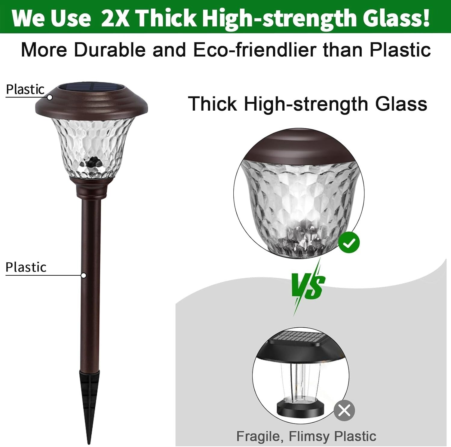 Elegant 8 Pack Solar Pathway Lights - Waterproof Glass, Color Changing Modes