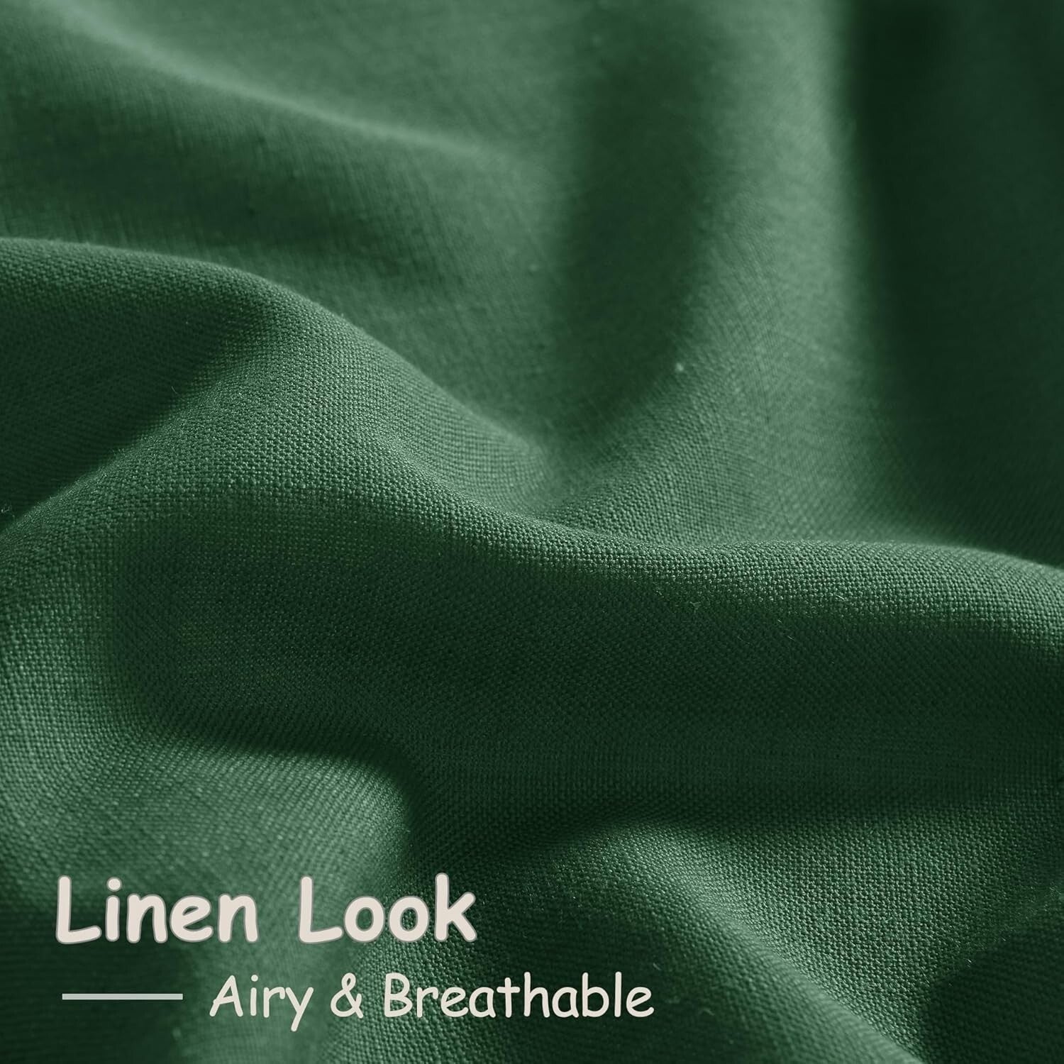 Charming 84" Back Tab Green Linen Curtains - 2 Panels for Modern Farmhouse Decor