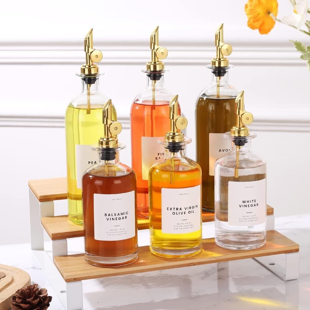 Elegant Minimalist Glass Olive Oil and Vinegar Dispenser Set with Labels - 500ml