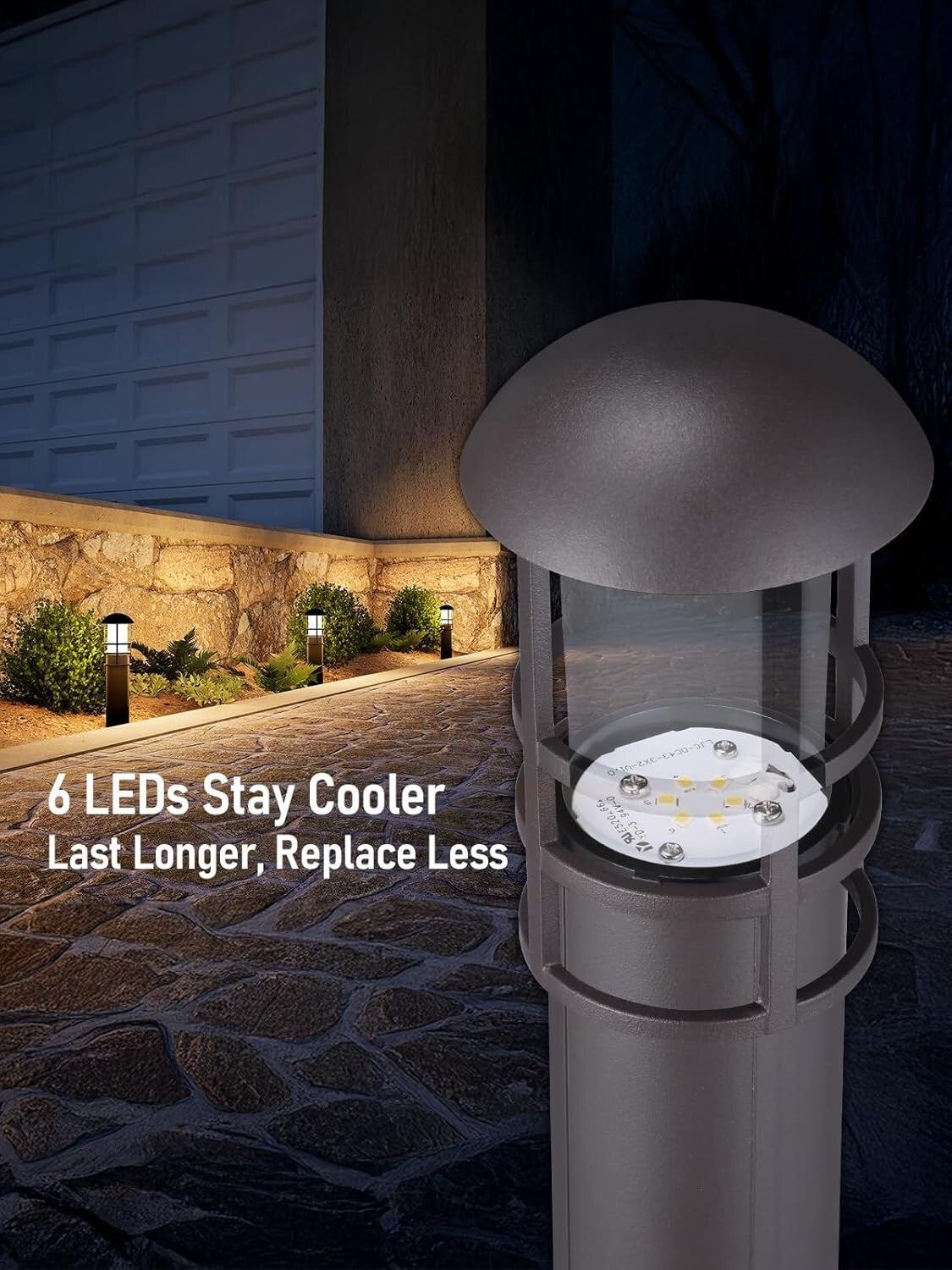 Warm White 3000K LED Bollard Lights - Waterproof Landscape Lighting 12-Count