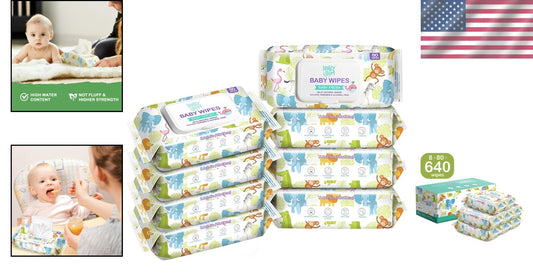 Biodegradable Baby Wipes - 8 Flip-Top Packs, 640 Count, Alcohol & Fragrance Free