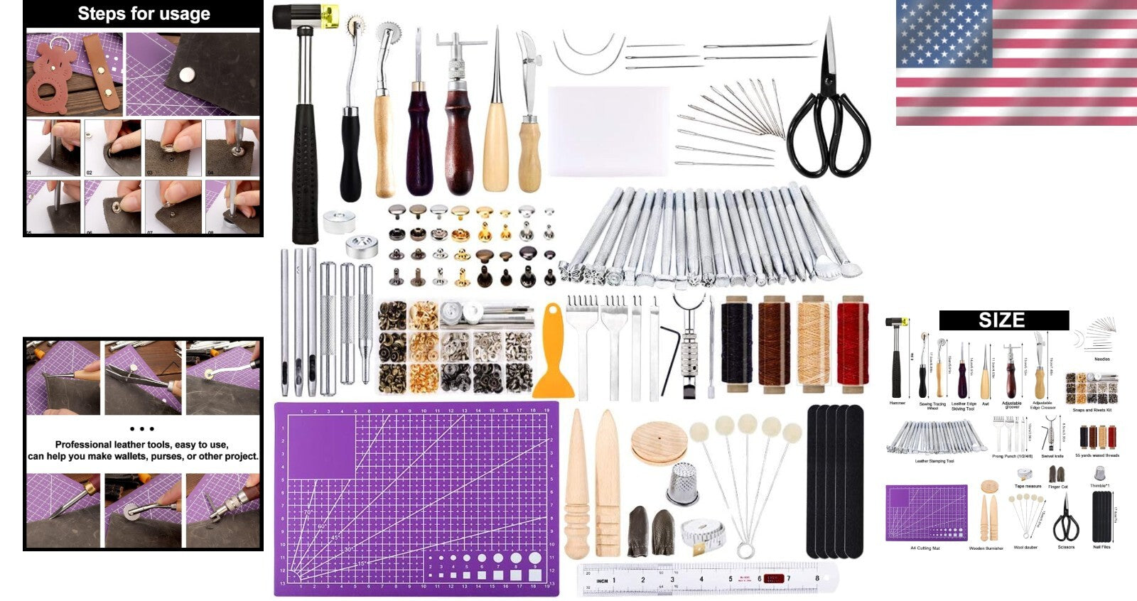 Adjustable Leather Craft Toolkit with Rivets, Punches, and Stamps - 183 Pieces