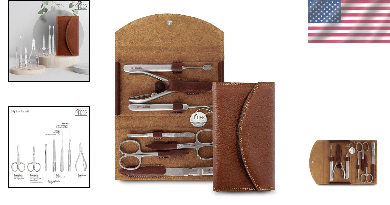 Professional Quality Stainless Steel Nail Care Set in Leather Case - 7-Pieces