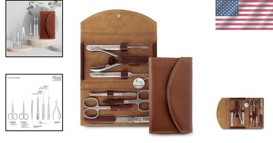 Professional Quality Stainless Steel Nail Care Set in Leather Case - 7-Pieces