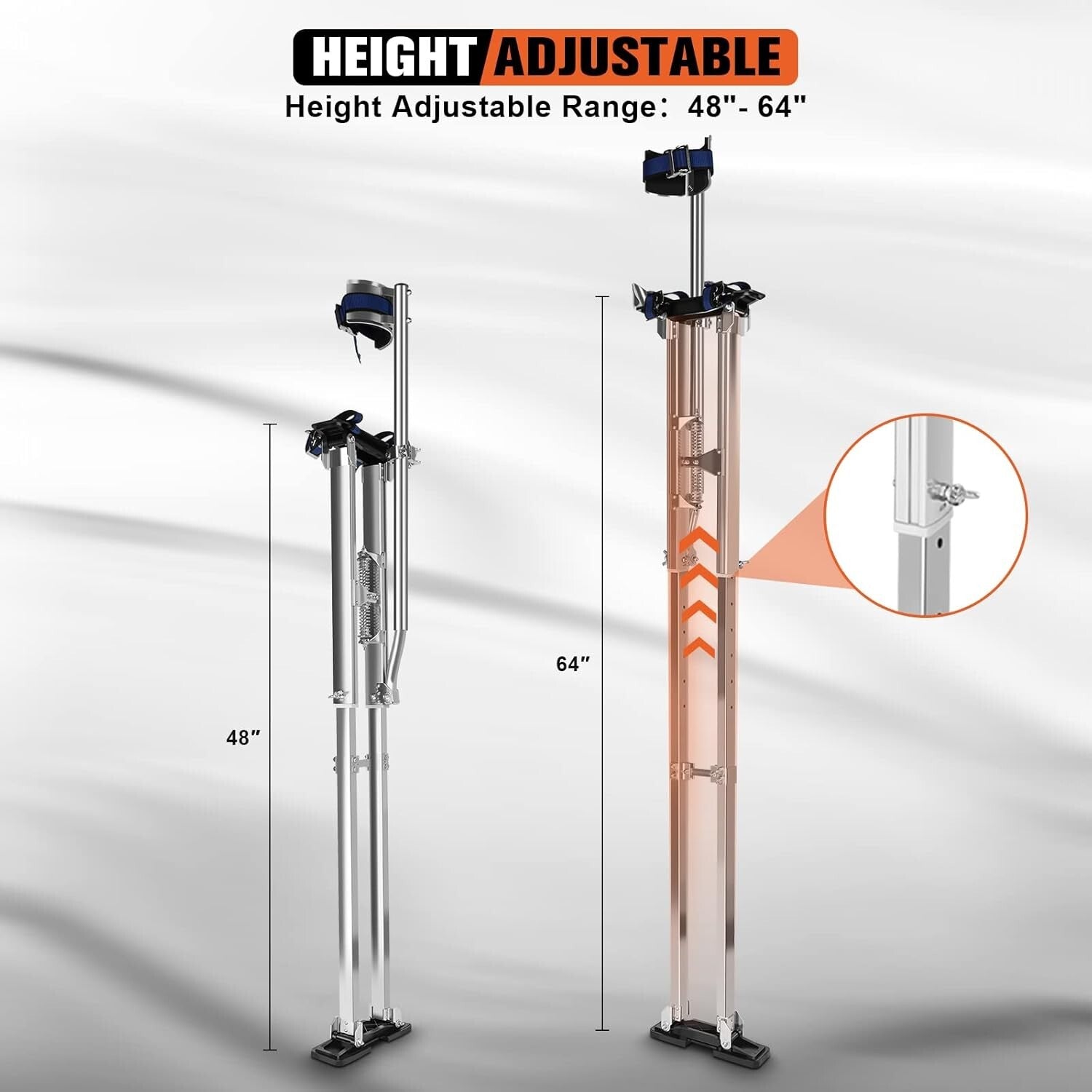 48-64" Adjustable Aluminum Drywall Stilts with Knee Pads - For Safe Painting