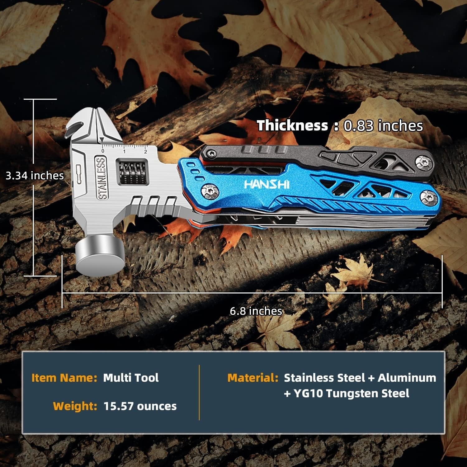 Compact Blue Multitool Hammer with Spring-Action Pliers for Adventure Seekers