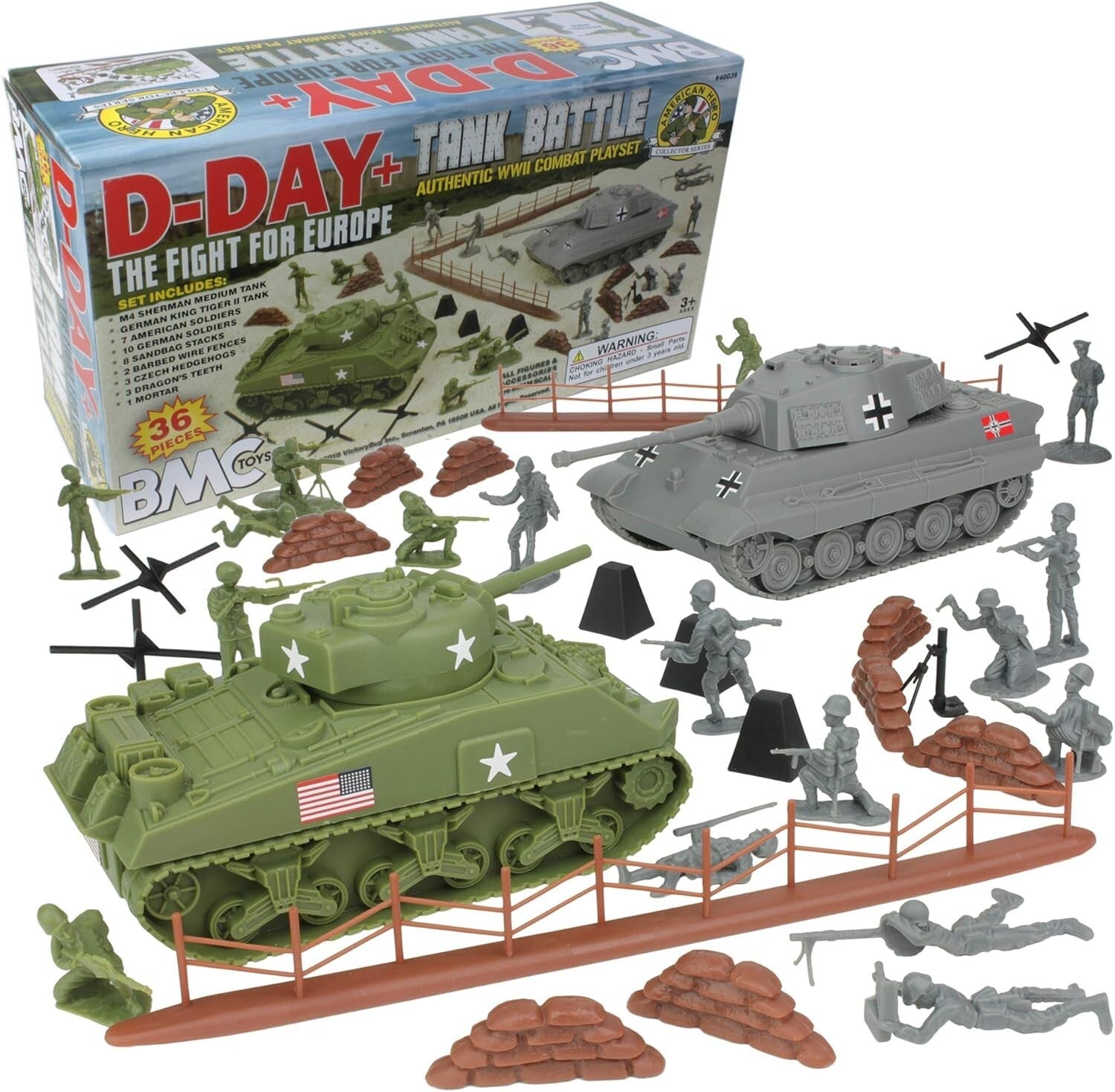 BMC WW2 D-Day Tank Battle Playset: 36pc Army Men & Tanks for Epic Adventures