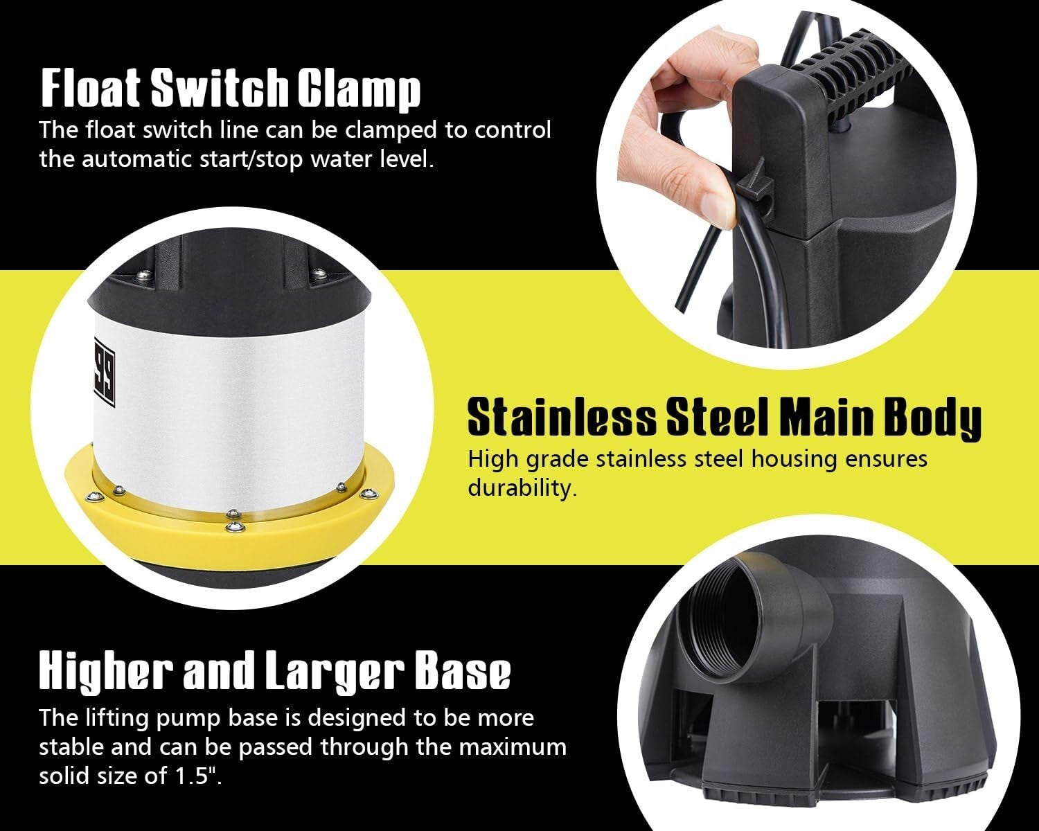 Heavy-Duty 7000GPH Submersible Pump with 16ft Cord - Maximum Lifting 30ft