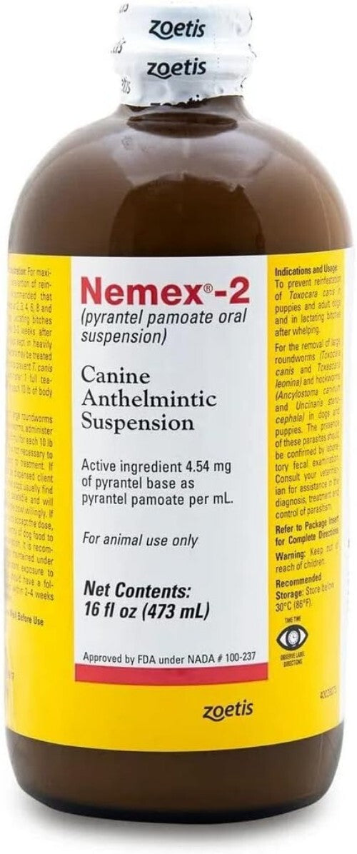 Nemex 2-16oz: Potent Oral Suspension for Roundworm and Hookworm in Dogs