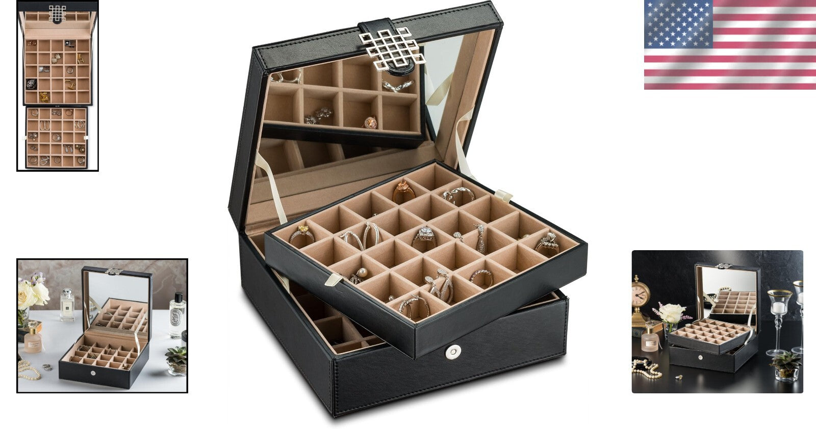 Elegant 50-Compartment Jewelry Organizer with Mirror - Perfect Earring Holder