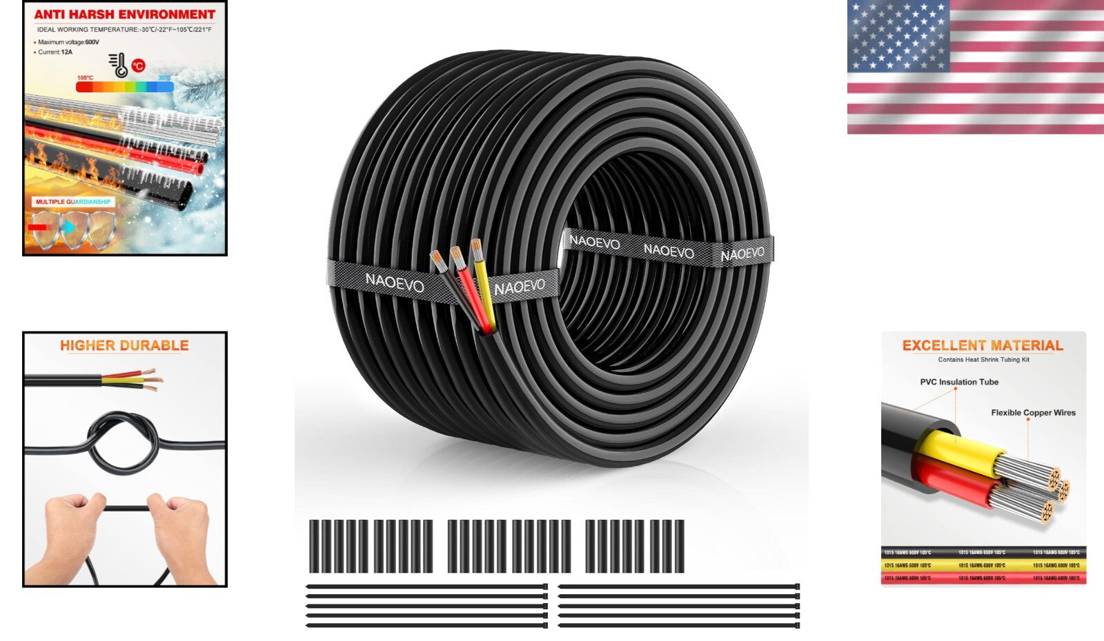 Flexible 16 AWG Stranded PVC Wire - Tinned Copper for Automotive & Marine Use