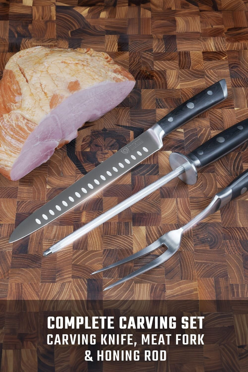 High-Carbon German Steel 9" Carving Knife & 8" Honing Rod Set - Luxurious Finish