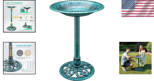 Elegant 28-Inch Lightweight Green Polyresin Bird Bath for Outdoor Garden Decor