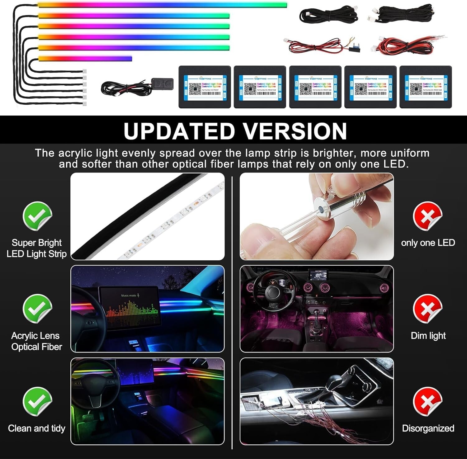 Customizable Car Interior LED Lighting Kit - Wireless APP with 16 Million Colors