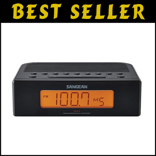 Sleek Black RCR-5 AM/FM Clock Radio with Advanced Timer Functions & Aux Input