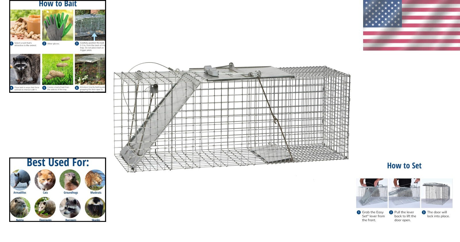 Efficient Large 1-Door Animal Trap for Armadillos, Cats & Raccoons - Easy Set