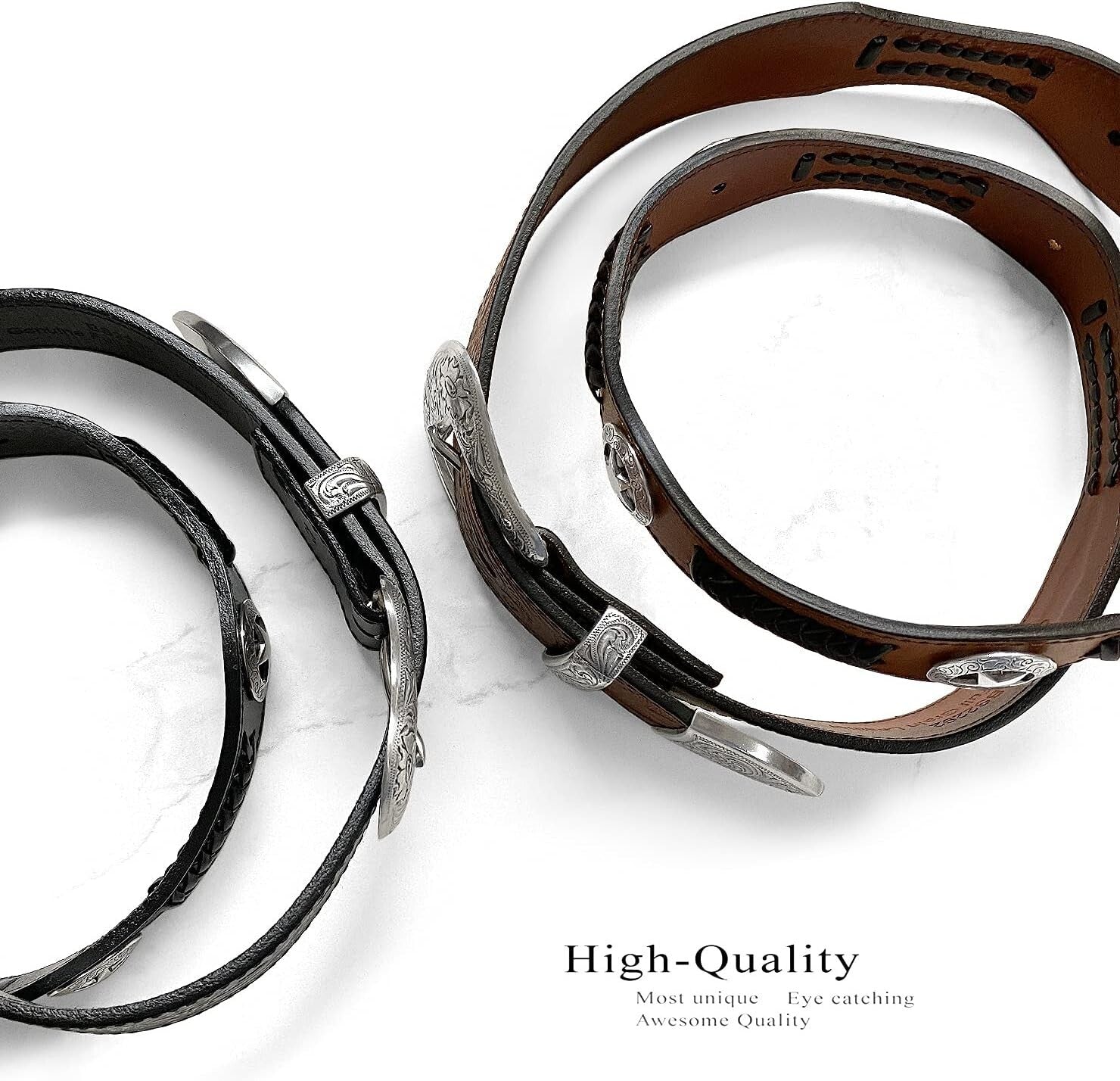 Adjustable Genuine Leather Belt with Floral Conchos - Primed for Cowboy Style