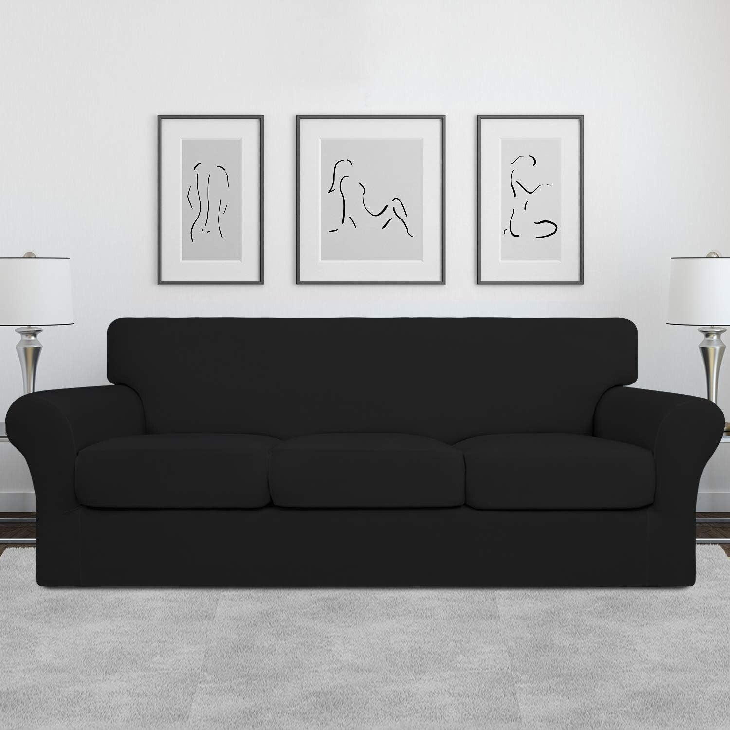 4-Piece Stretch Couch Cover for Dogs - Machine Washable Black Sofa Protector